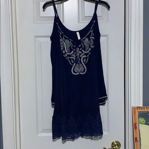 Off the shoulder blue and white dress